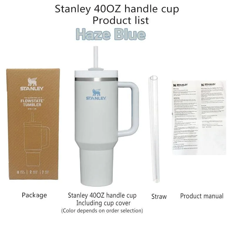 Stanley 40oz Quencher Tumbler With Handle With Straw Lids Stainless Steel Coffee Thermos Cup Car Mugs vacuum cup