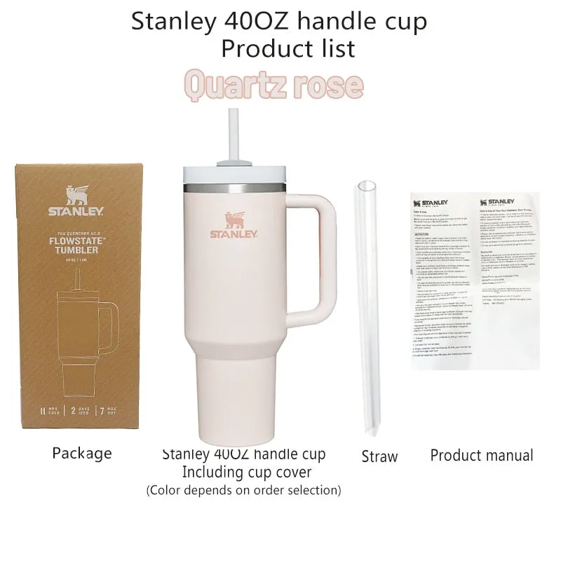 Stanley 40oz Quencher Tumbler With Handle With Straw Lids Stainless Steel Coffee Thermos Cup Car Mugs vacuum cup