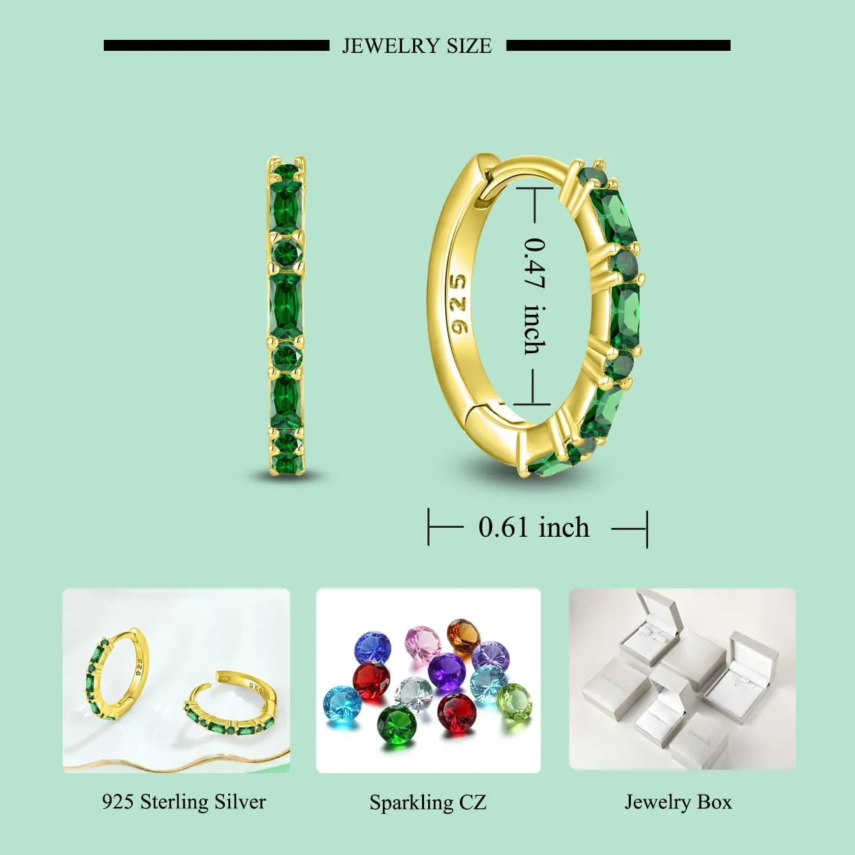 Starchenie Gemstone Huggie Hoop Earrings 925 Sterling Silver Birthstones Jewelry Gift for Women