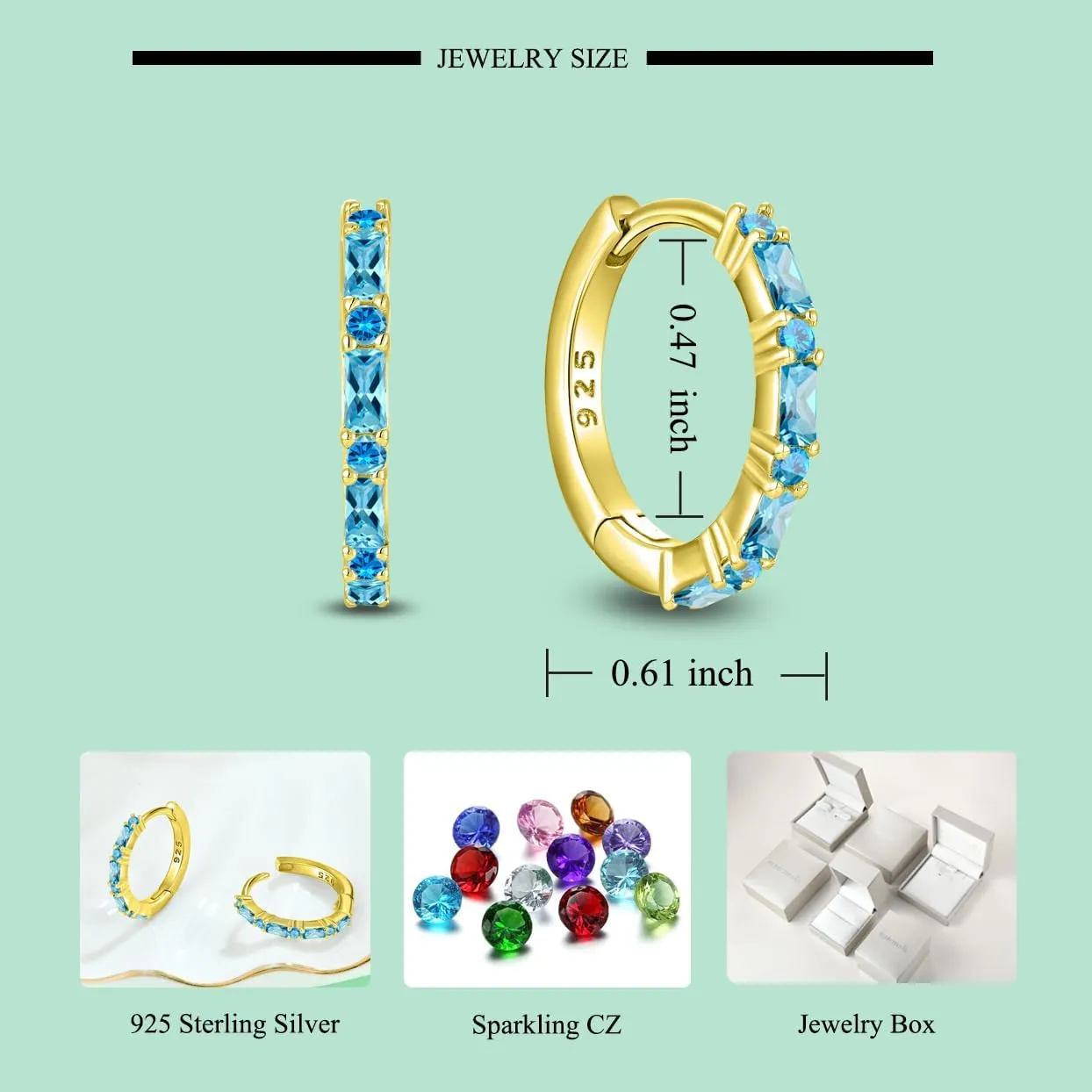 Starchenie Gemstone Huggie Hoop Earrings 925 Sterling Silver Birthstones Jewelry Gift for Women