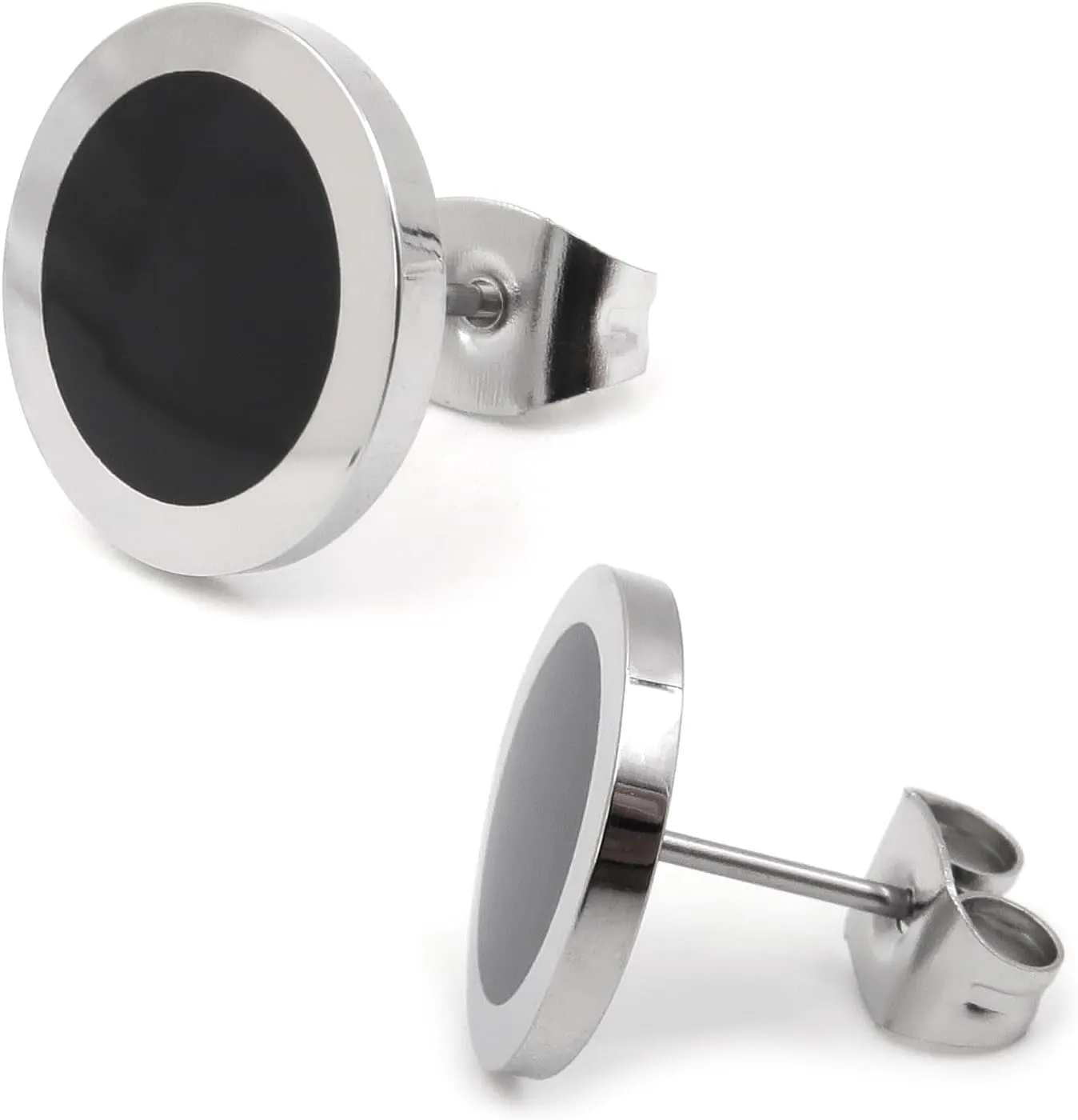 Steelmeup Stainless Steel Black Silver Two Tone Circle Triangle Square Post Stud Earrings