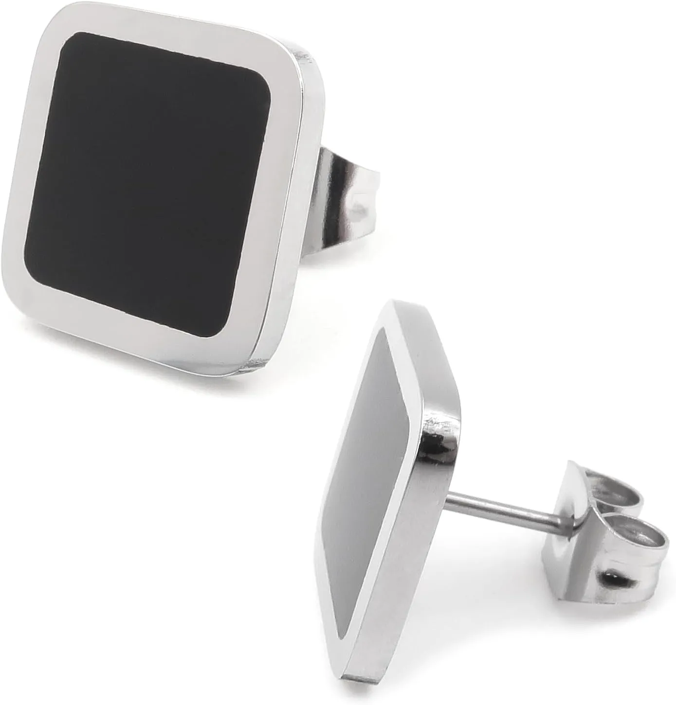 Steelmeup Stainless Steel Black Silver Two Tone Circle Triangle Square Post Stud Earrings
