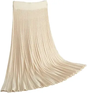 Striped Knitted Women Sweater Skirt Elastic Band Pleated Midi Skirts High Waist A-Line Skirts Female