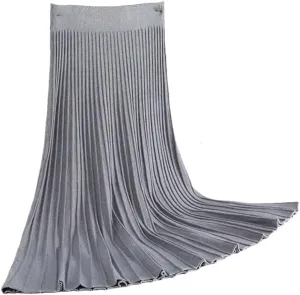 Striped Knitted Women Sweater Skirt Elastic Band Pleated Midi Skirts High Waist A-Line Skirts Female