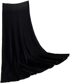 Striped Knitted Women Sweater Skirt Elastic Band Pleated Midi Skirts High Waist A-Line Skirts Female