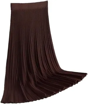 Striped Knitted Women Sweater Skirt Elastic Band Pleated Midi Skirts High Waist A-Line Skirts Female