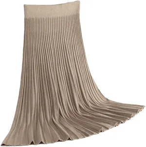 Striped Knitted Women Sweater Skirt Elastic Band Pleated Midi Skirts High Waist A-Line Skirts Female