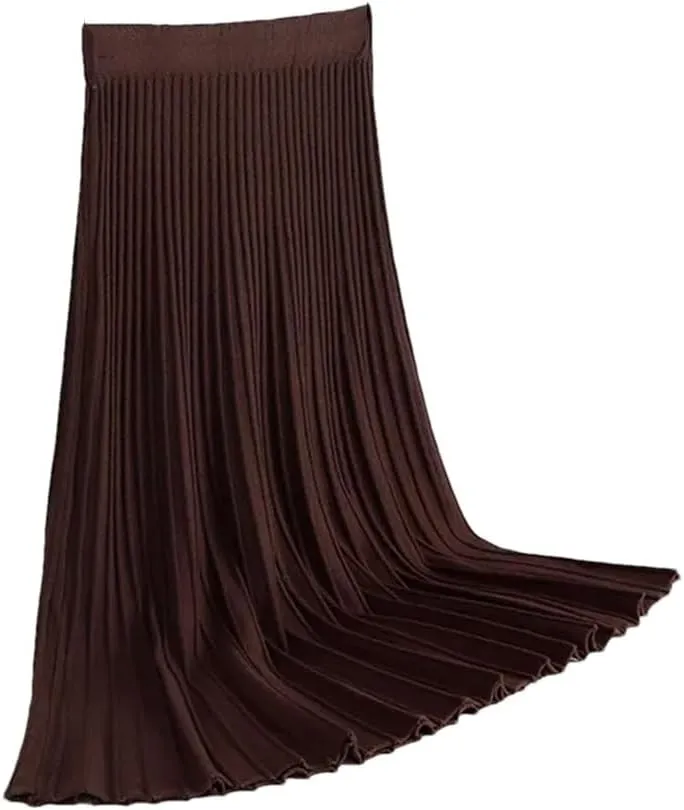 Striped Knitted Women Sweater Skirt Elastic Band Pleated Midi Skirts High Waist A-Line Skirts Female