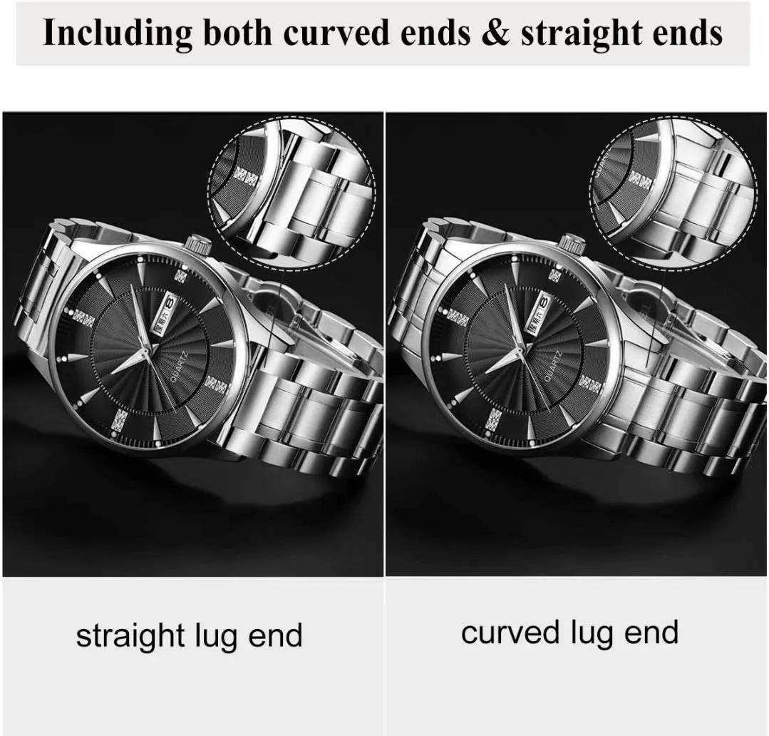 Stunning Brushed Stainless Steel Watch Band Strap Replacement with Straight&Curved End