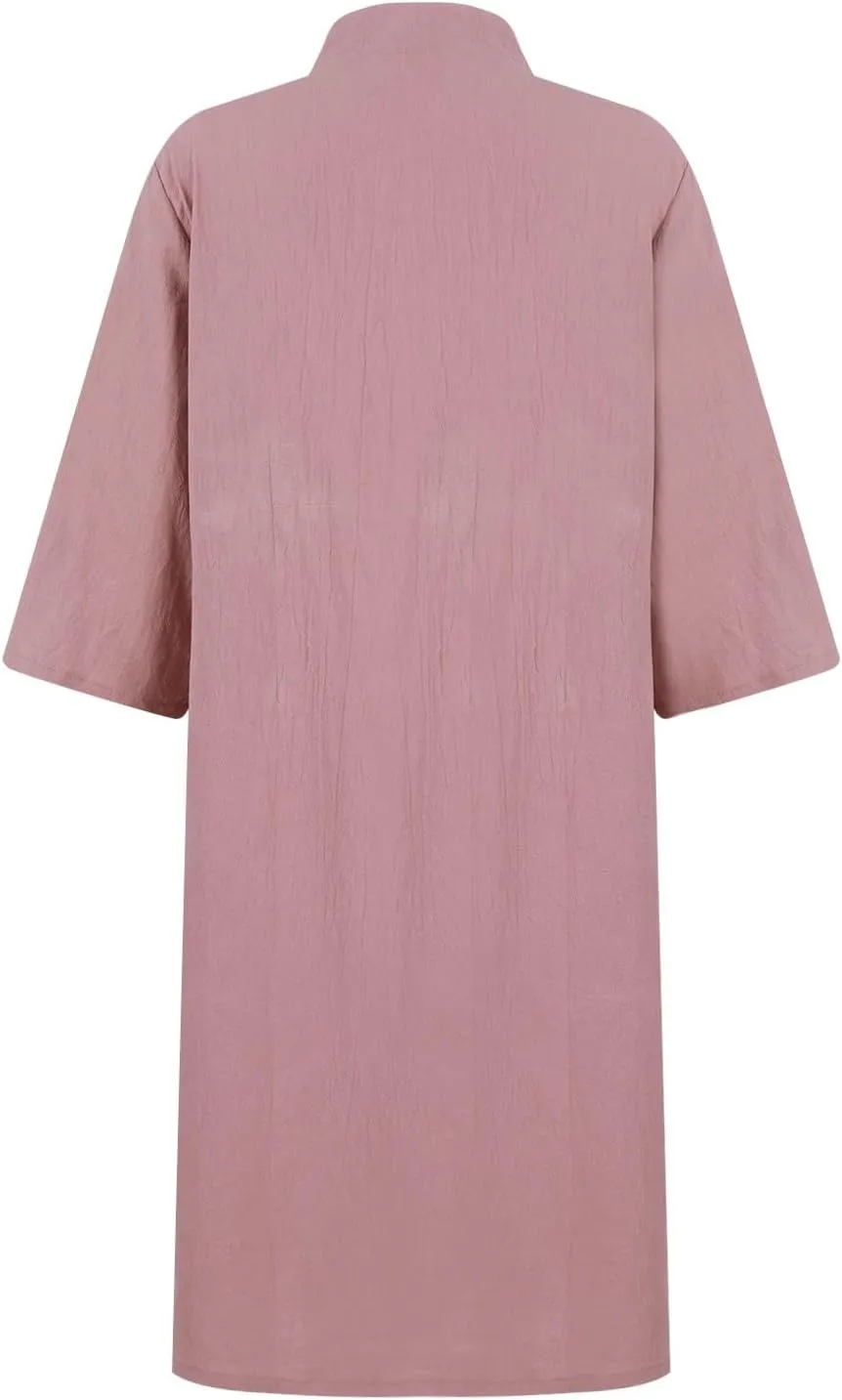 Summer Dresses for Women 2024 Casual Button Down Midi Shirt Dress Beach Half Sleeve V Neck Knee Length Dress