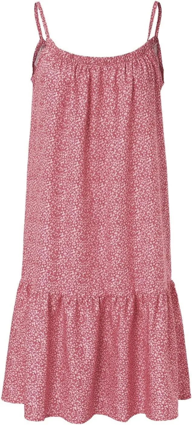 Summer Dresses for Women 2024 Floral Printed Ruffle Hem Spaghetti Sundresses Sleeveless Crewneck Beach Midi Dress