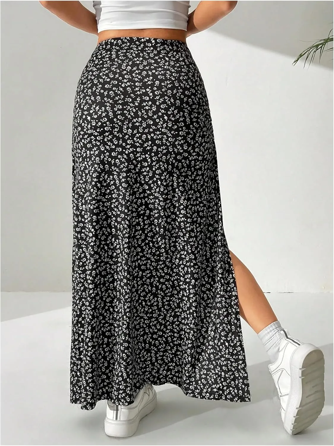 SweatyRocks Women's Floral Print Split Thigh Mid Waist Boho Vacation Long Skirts