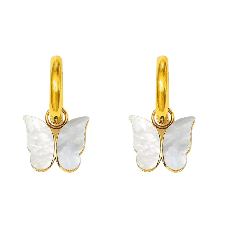 Tarnish-Free 18K Gold Plated Shell Butterfly Huggie Hoop Earrings