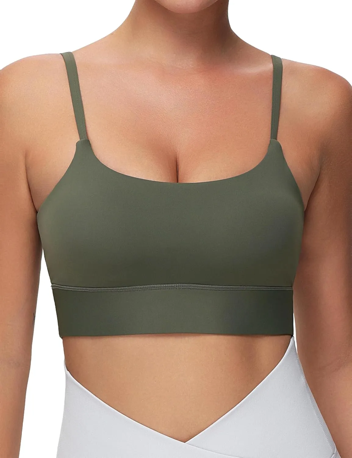 THE GYM PEOPLE Women's Adjustable Longline Sports Bras Scoop Neck Padded Wireless Workout Yoga Tops