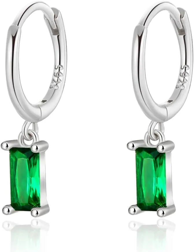 Tiny 925 Sterling Silver Hoops Earrings 18k Gold Plated Cubic Zirconia Cz Square Charm Small Dangle Huggie Hoop Earrings