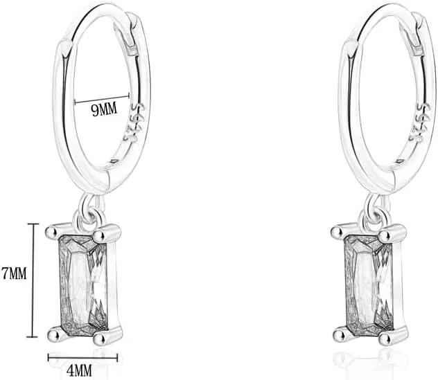 Tiny 925 Sterling Silver Hoops Earrings 18k Gold Plated Cubic Zirconia Cz Square Charm Small Dangle Huggie Hoop Earrings