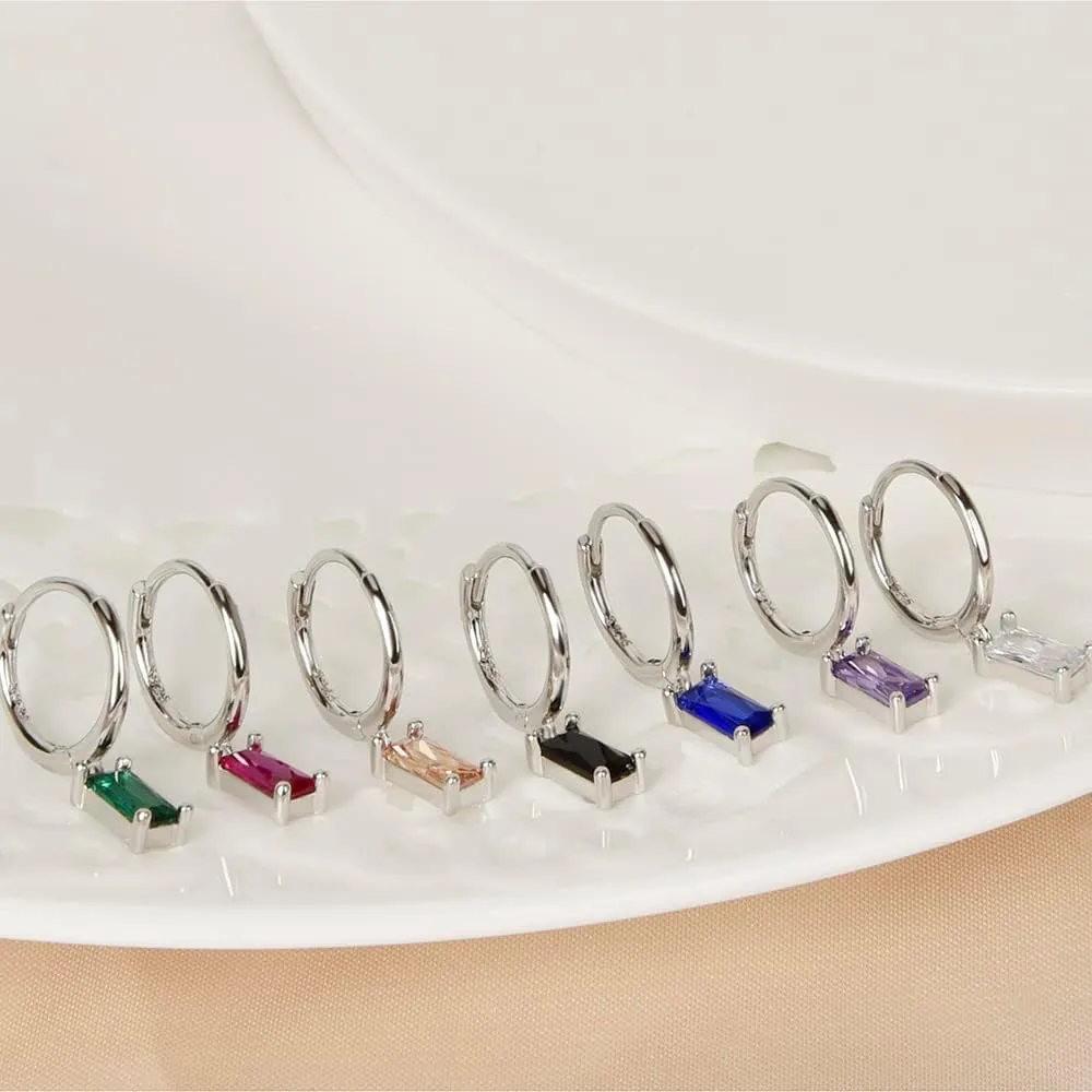 Tiny 925 Sterling Silver Hoops Earrings 18k Gold Plated Cubic Zirconia Cz Square Charm Small Dangle Huggie Hoop Earrings
