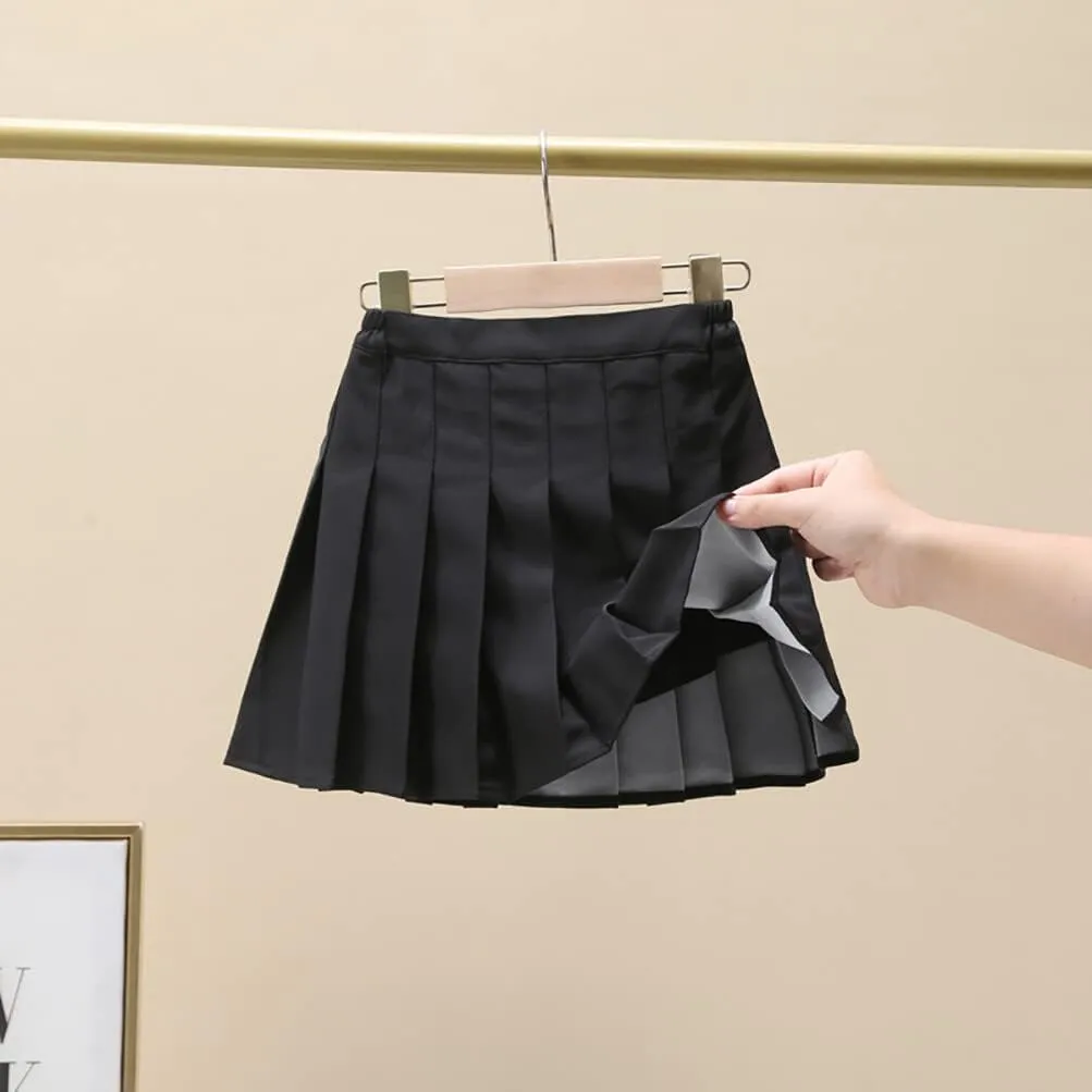 Toddler Baby Girls Pleated Skirt Elastic Waist School Uniform Mini Short Skirt