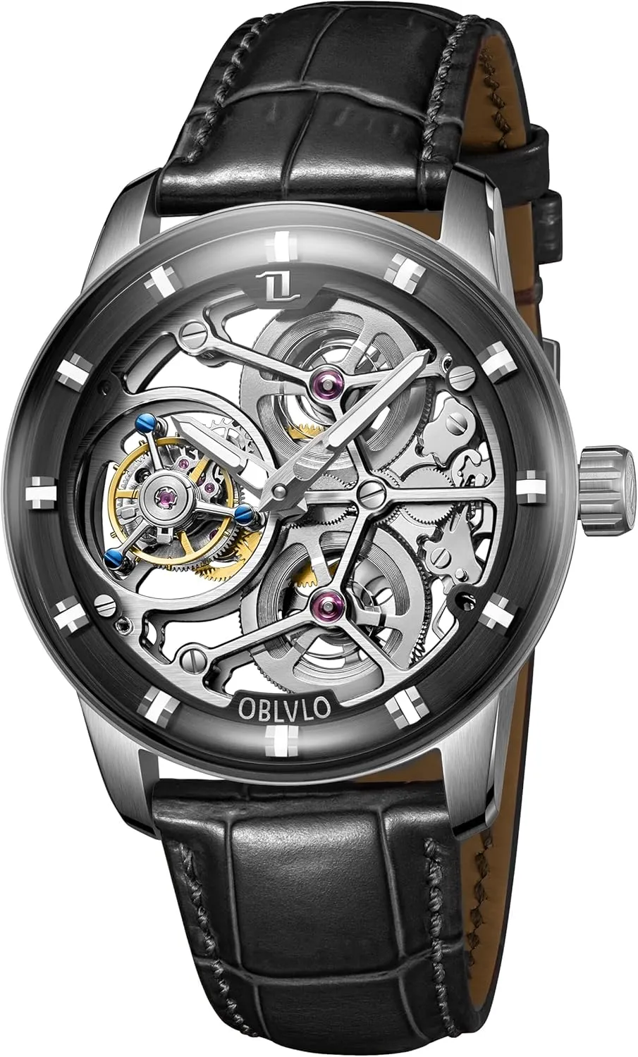 Top Luxury Rose Gold Mechanical Men Watch Genuine Leather Skeleton Dial Tourbillon Manual-Wind Gent Watches IM-SK-TB