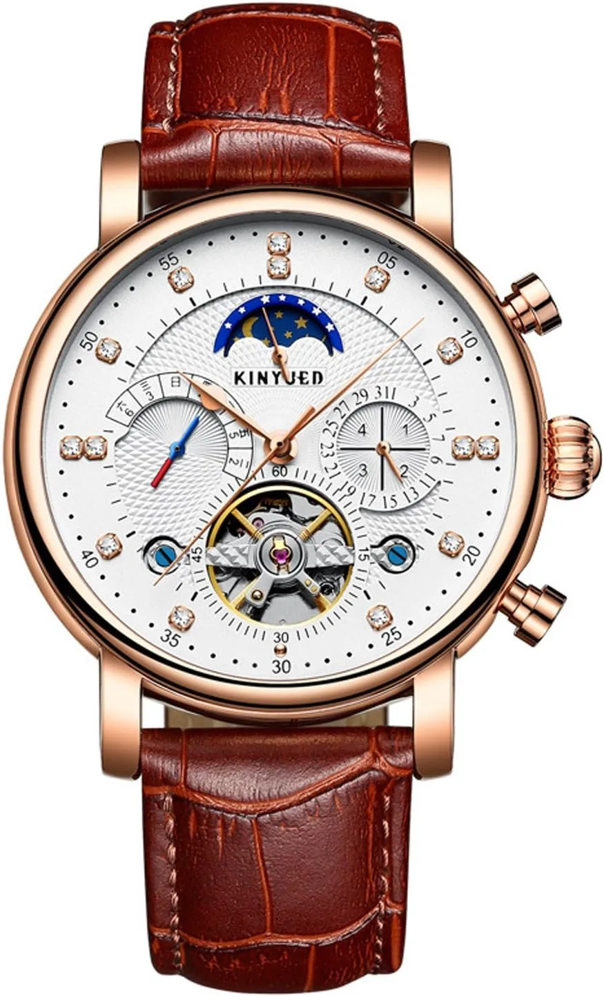 Tourbillon Mechanical Watches Men Fashion Brand Multifunctional Automatic Skeleton Moon Phase Watch