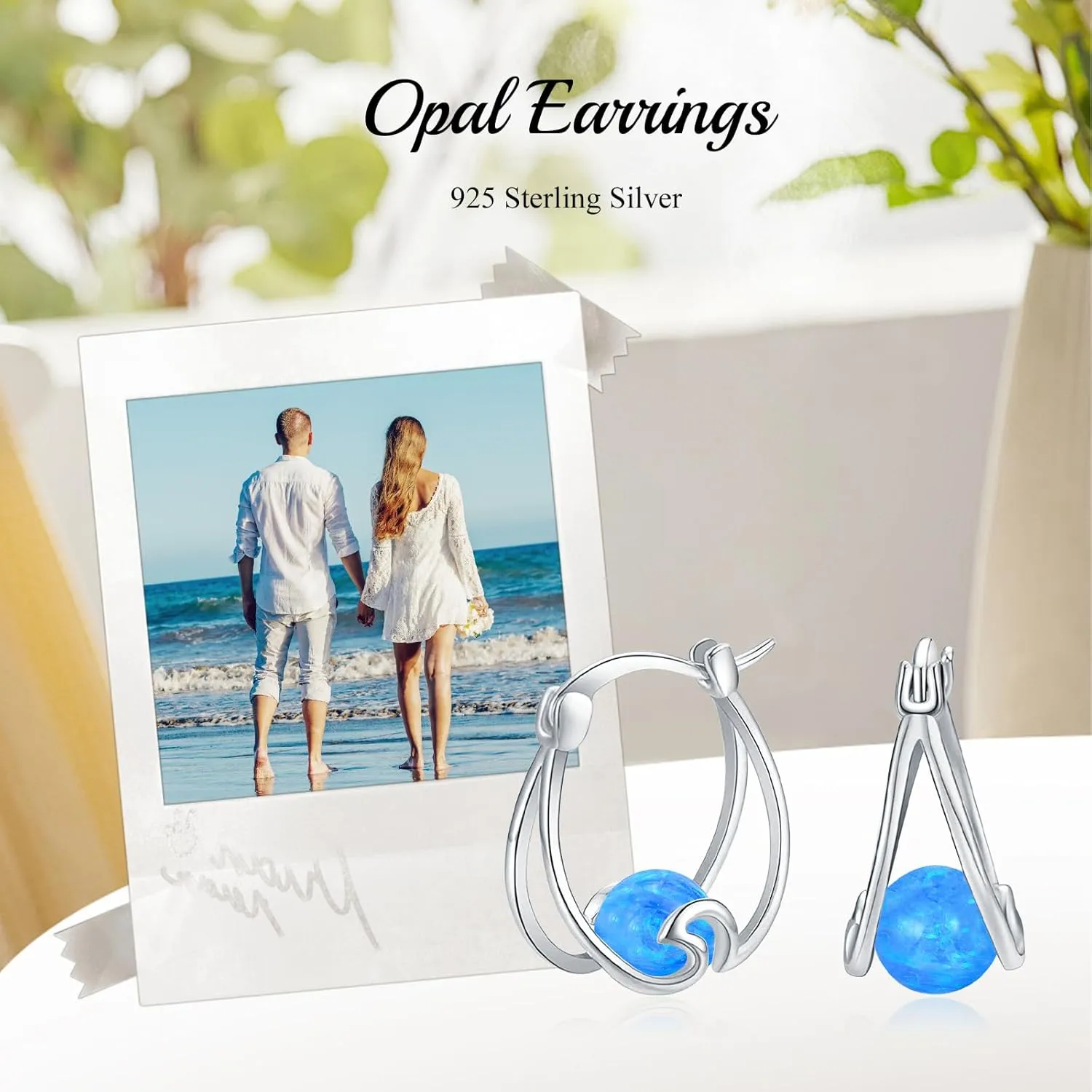 Turquoise/Moss Agate/Blue Opal Hoop Earrings Sterling Silver Small Huggie Earrings Double Hoop Earrings Jewelry Mother'S Day Gifts for Women