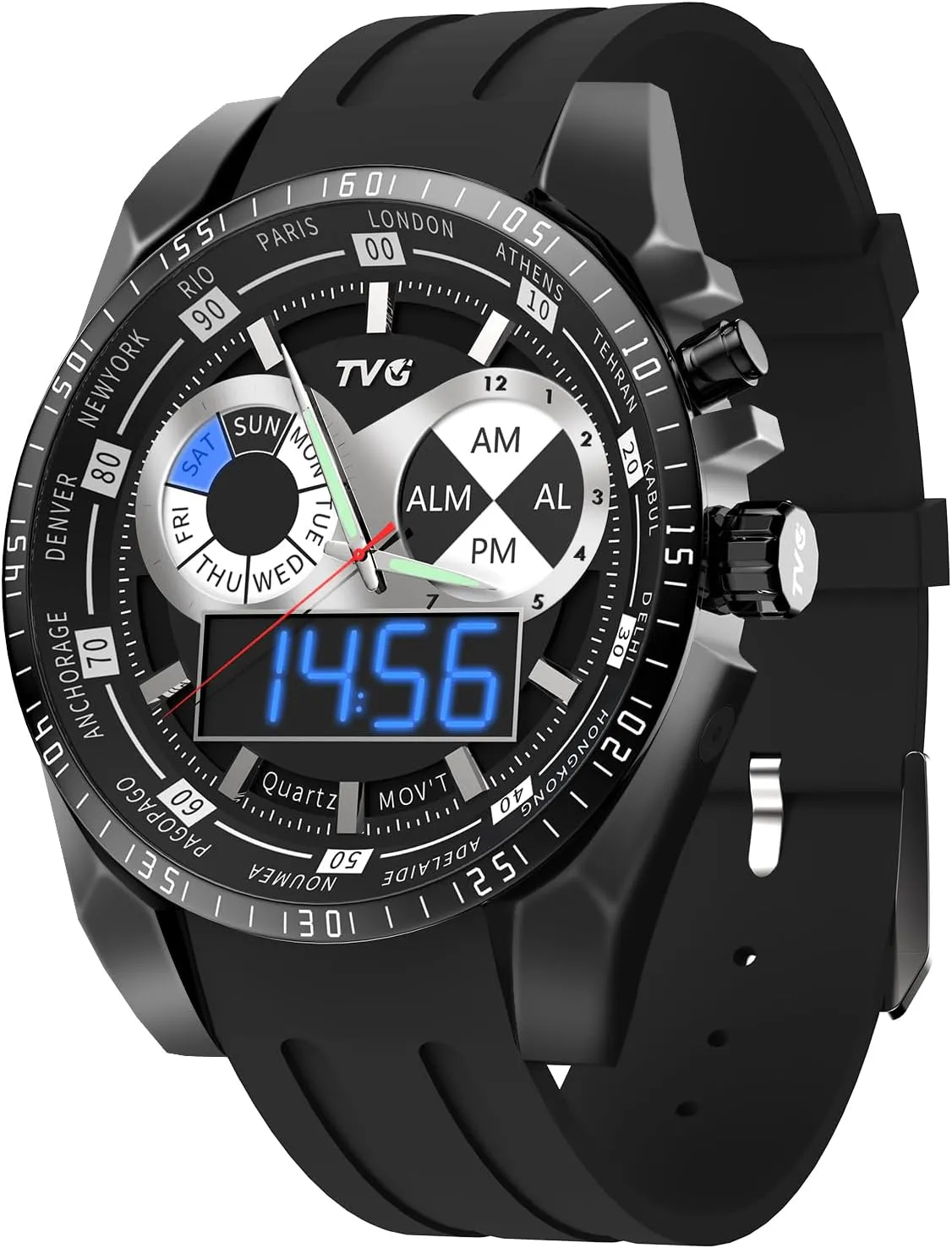 TVG Men's Watch, Sports Outdoor Waterproof Military Watch, Waterproof Rubber Silicone Strap Calendar LED Analog Watch, Multi-Function Tactical Alarm Stopwatch