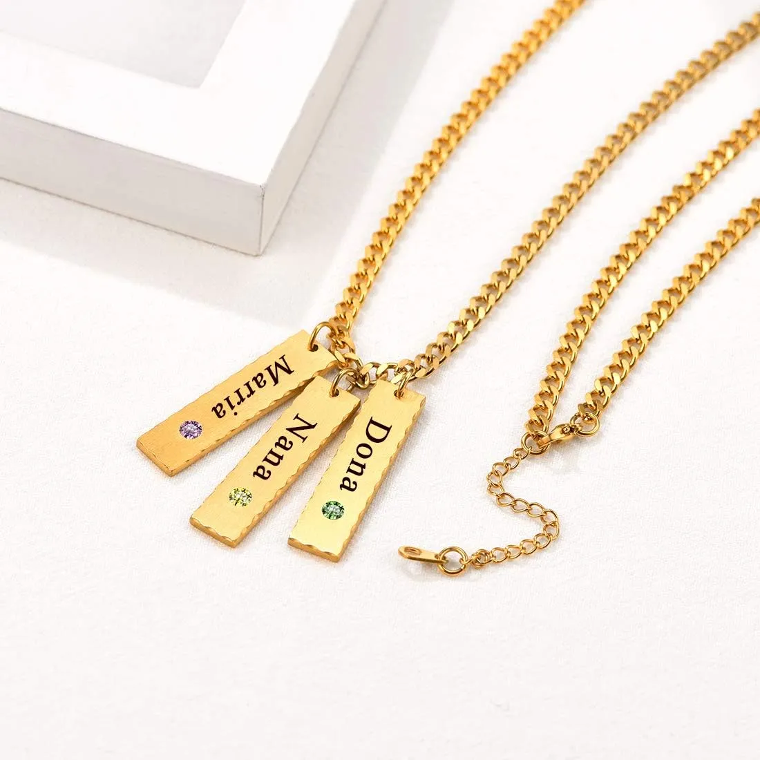 U7 Personalized Mothers Necklace with 1-8 Children Name Simulated Birthstones, Stainless Steel 18K Gold Plated Tree of Life Pendant/Disc Bar/Feet Necklaces for Grandma