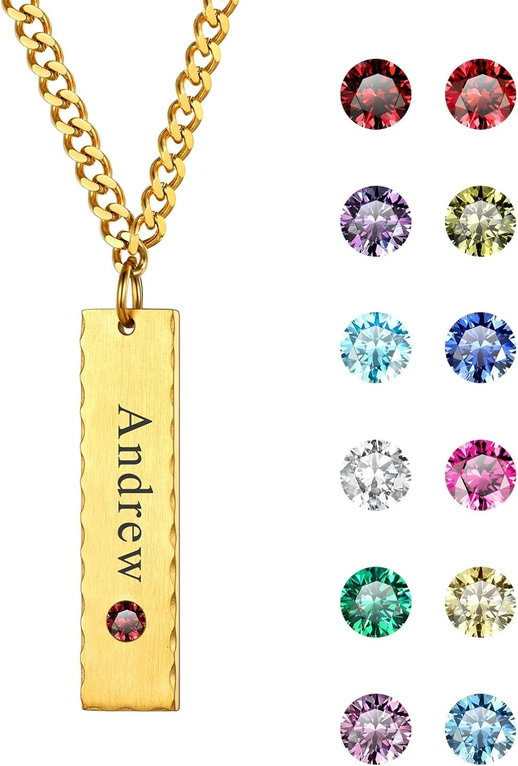 U7 Personalized Mothers Necklace with 1-8 Children Name Simulated Birthstones, Stainless Steel 18K Gold Plated Tree of Life Pendant/Disc Bar/Feet Necklaces for Grandma