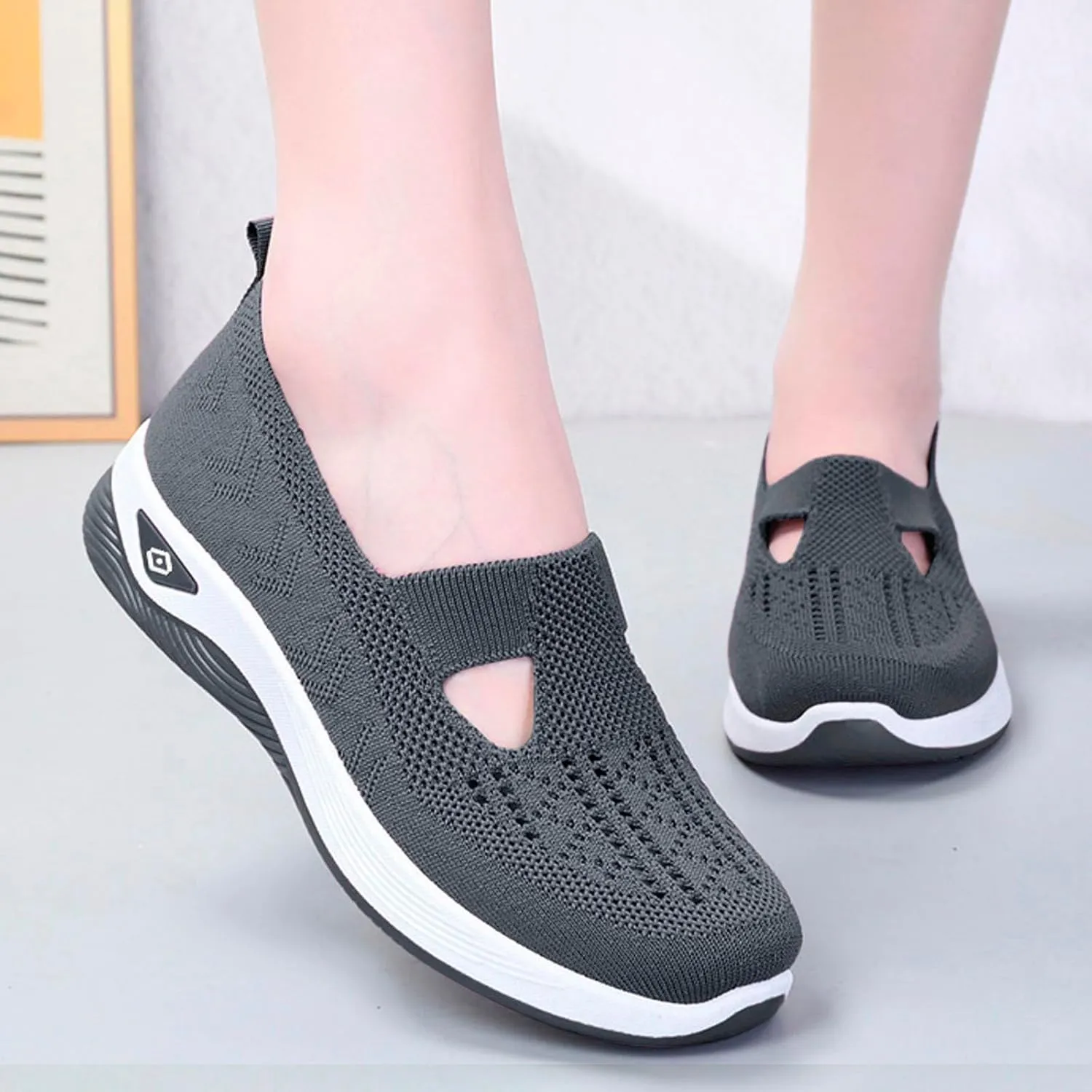uhnmki Orthowalkway Womens Shoes, Women's Comfortable Breathable Slip-On Knitted Sneakers, Orthopedic Shoes for Women