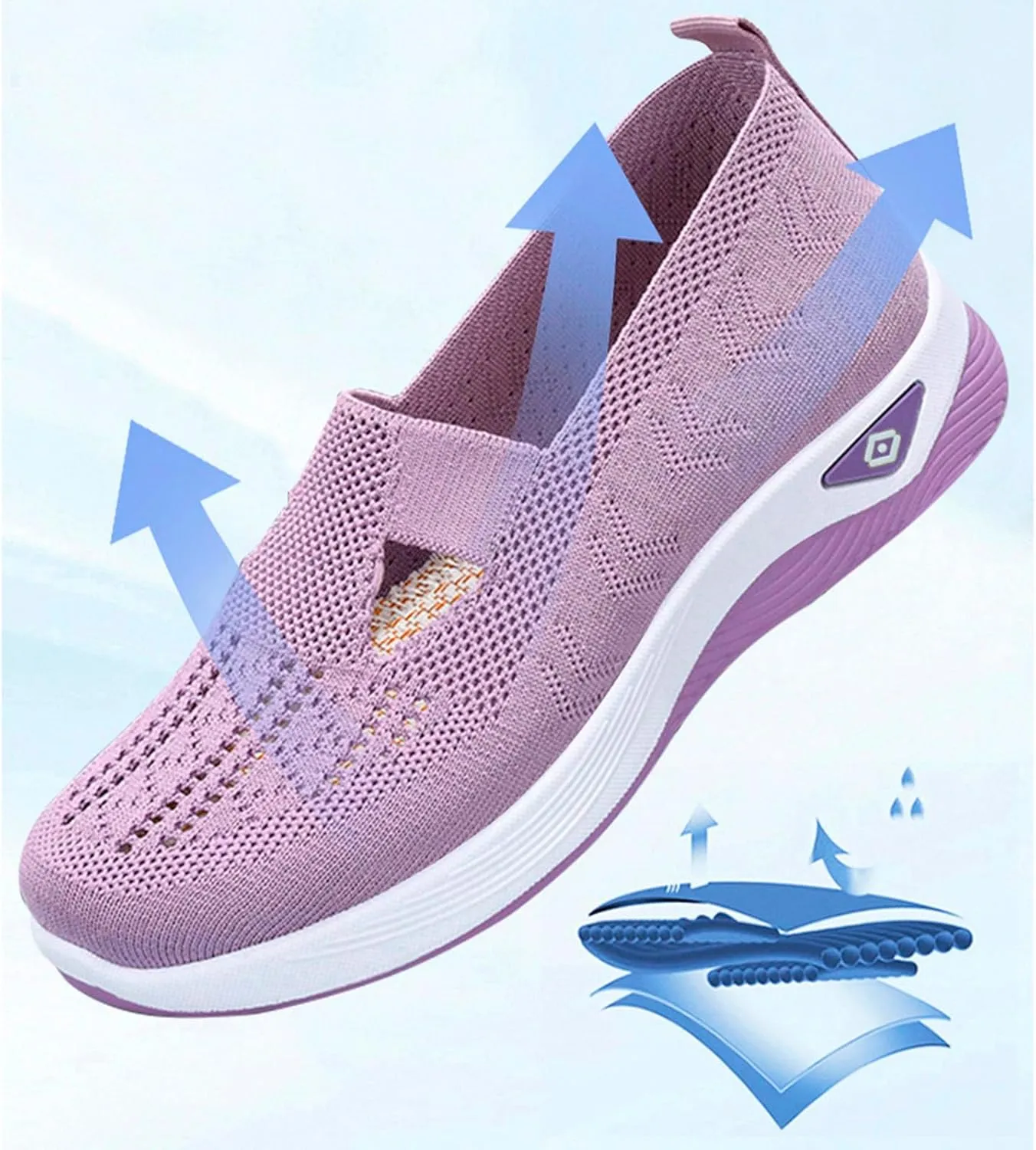 uhnmki Orthowalkway Womens Shoes, Women's Comfortable Breathable Slip-On Knitted Sneakers, Orthopedic Shoes for Women