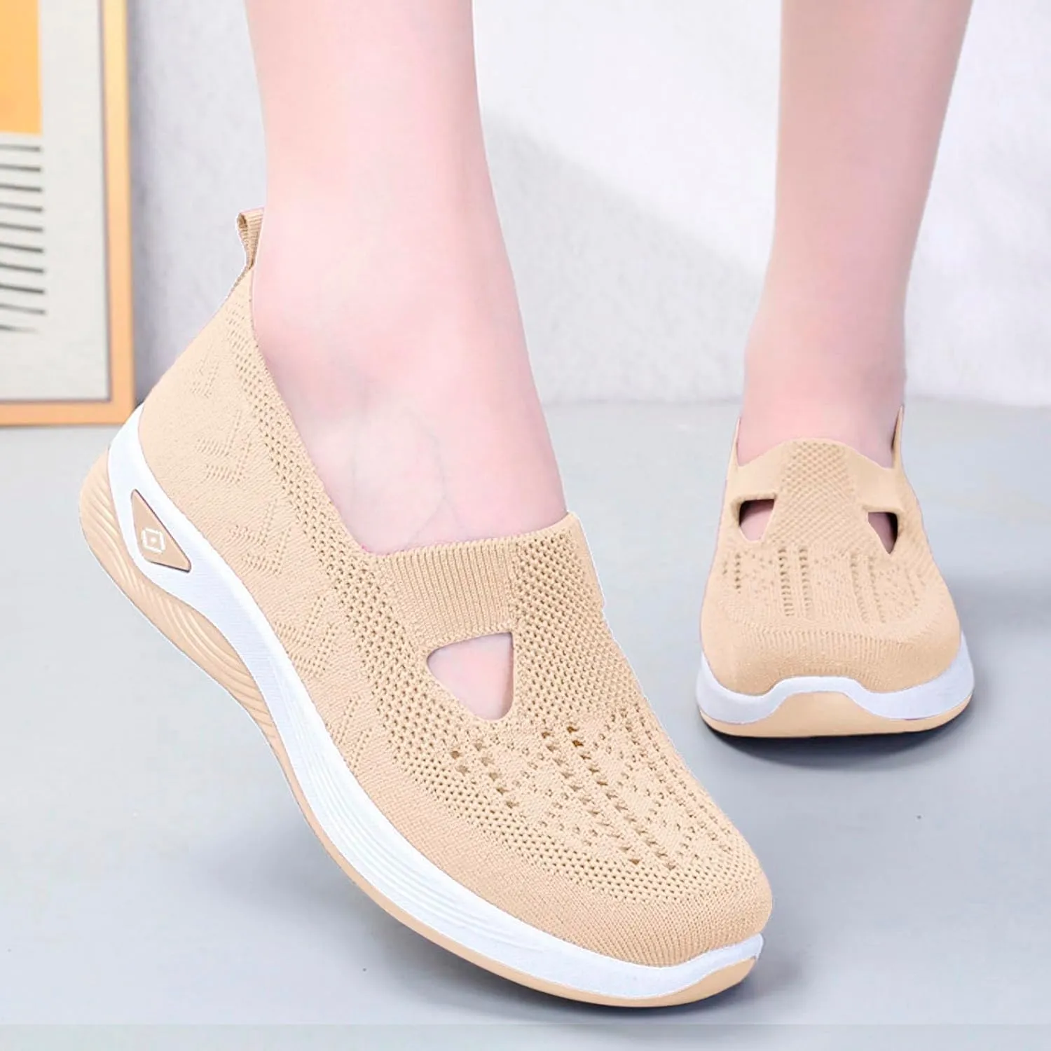 uhnmki Orthowalkway Womens Shoes, Women's Comfortable Breathable Slip-On Knitted Sneakers, Orthopedic Shoes for Women