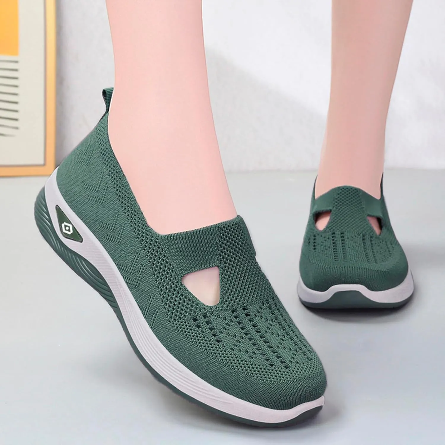 uhnmki Orthowalkway Womens Shoes, Women's Comfortable Breathable Slip-On Knitted Sneakers, Orthopedic Shoes for Women