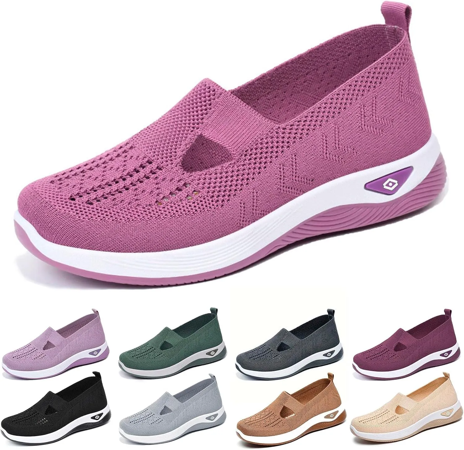 uhnmki Orthowalkway Womens Shoes, Women's Comfortable Breathable Slip-On Knitted Sneakers, Orthopedic Shoes for Women