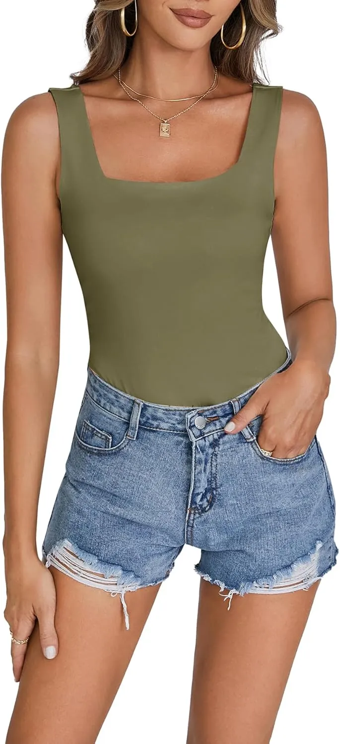 Umenlele Women's Summer Basic Deep Square Neck Sleeveless Solid Camisole Tank Top