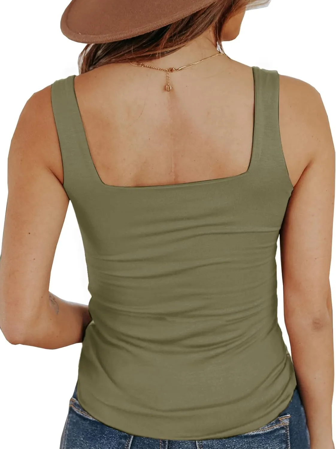 Umenlele Women's Summer Basic Deep Square Neck Sleeveless Solid Camisole Tank Top