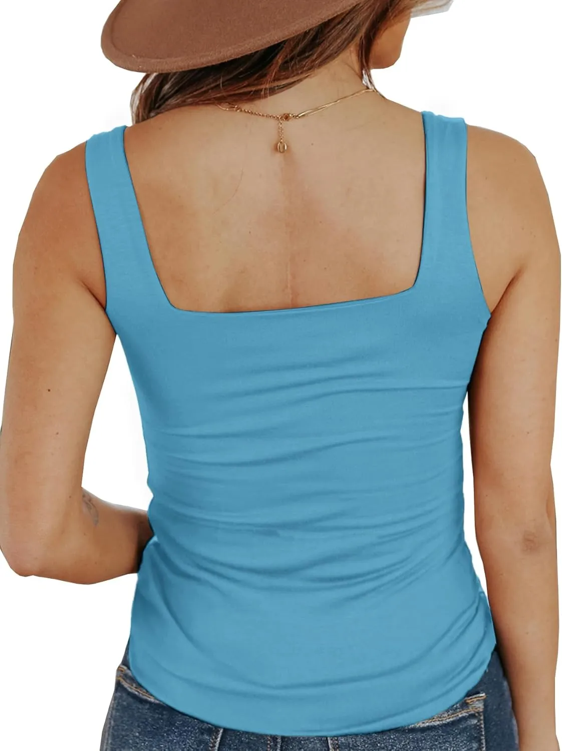 Umenlele Women's Summer Basic Deep Square Neck Sleeveless Solid Camisole Tank Top