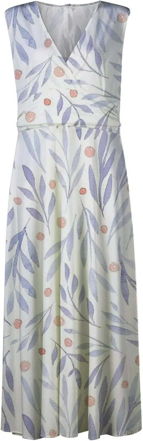 Vacation Dresses for Women Deep V Neck Floral Cute Long Dress Swing Casual Maxi Dresses Sleeveless Sexy Elegant Dress