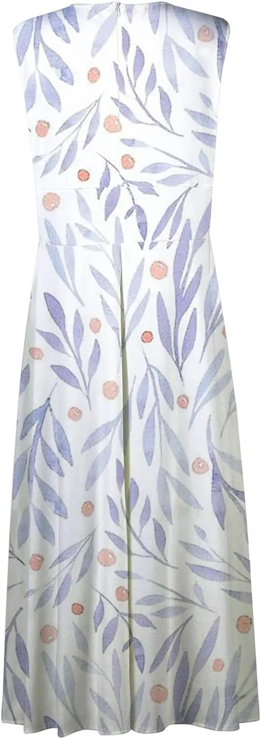 Vacation Dresses for Women Deep V Neck Floral Cute Long Dress Swing Casual Maxi Dresses Sleeveless Sexy Elegant Dress
