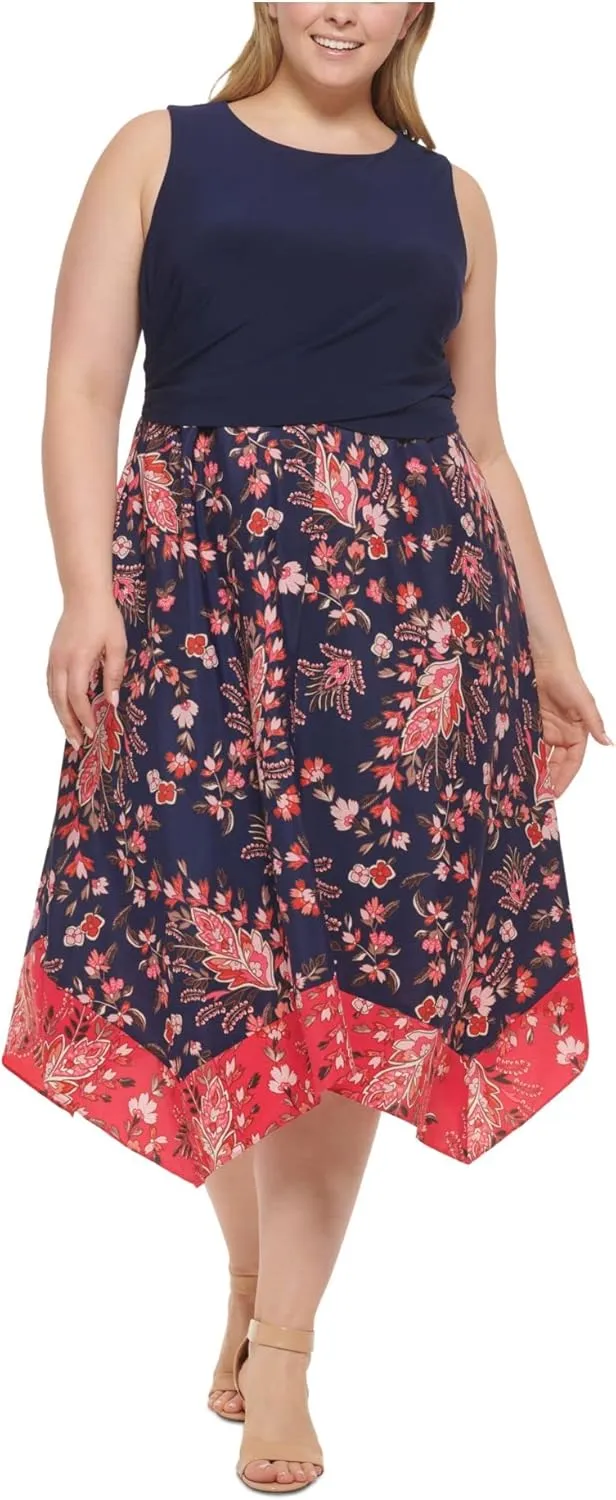 Vince Camuto Womens Plus Two Tone High Low Midi Dress Navy 20W