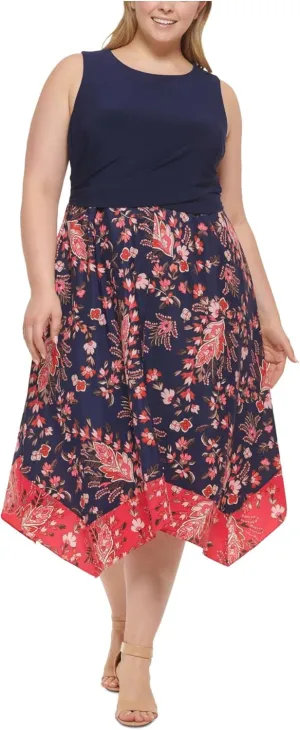 Vince Camuto Womens Plus Two Tone High Low Midi Dress Navy 20W