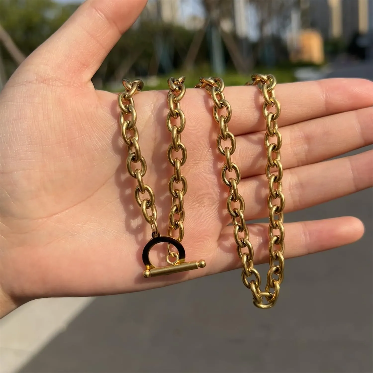 WangGao Stainless Steel Toggle Clasp Chunky Chain Necklace for Women Man,Statement Link T-Bar Clase Choker Necklaces