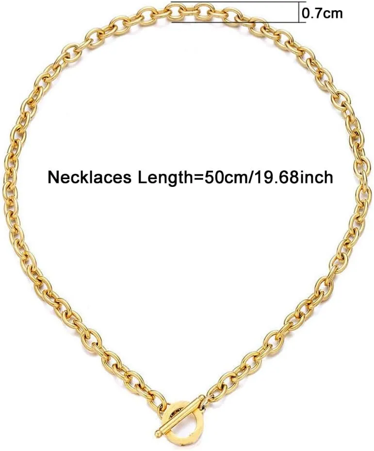 WangGao Stainless Steel Toggle Clasp Chunky Chain Necklace for Women Man,Statement Link T-Bar Clase Choker Necklaces