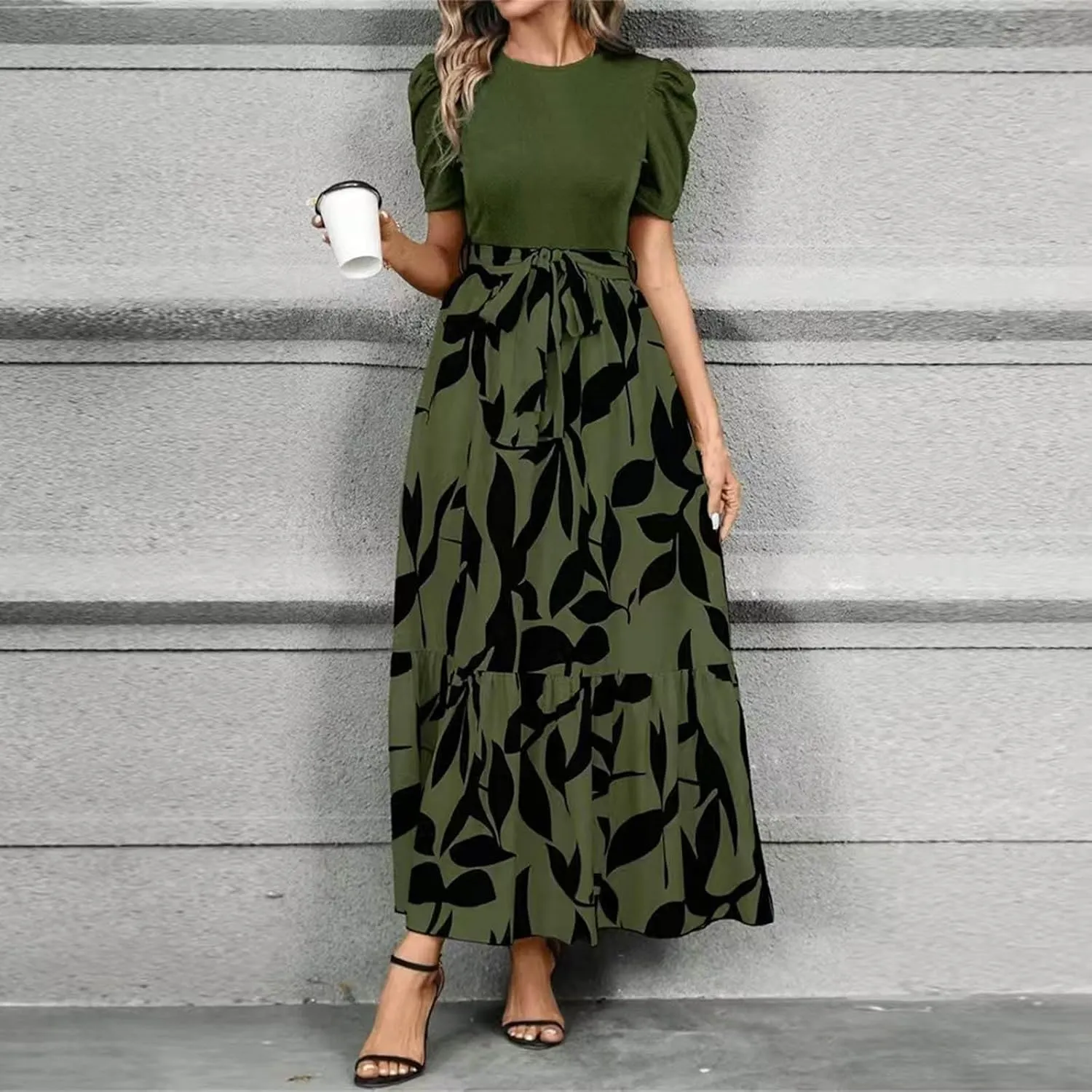 Wedding Guest Dresses for Women Summer Short Sleeve Floral Long Dress Elegant Party Cocktail A Line Flowy Maxi Dress