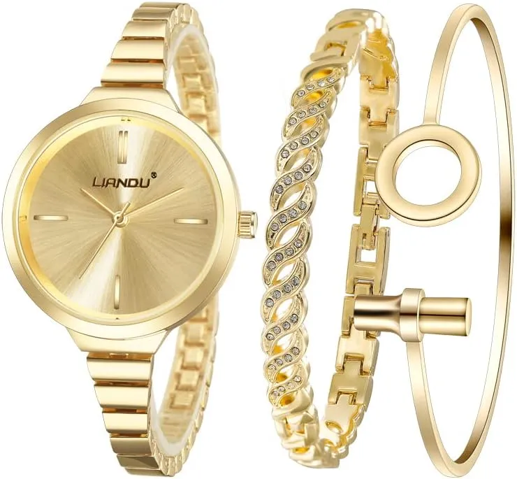 Weicam Women's Watch Elegant Crystal Cuff Bangle Bracelet Watch Sets Analog Quartz Wrist Watches