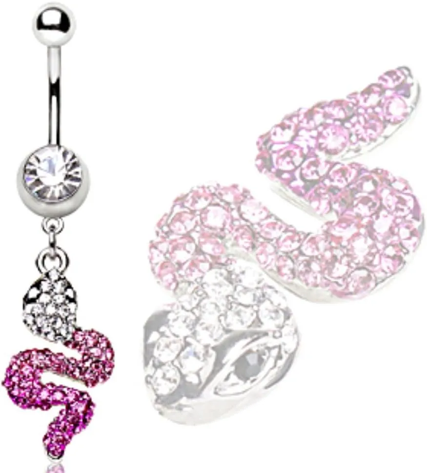 WildKlass Jewelry 316L Surgical Steel Navel Ring with Two Tone Snake Shaped Dangle