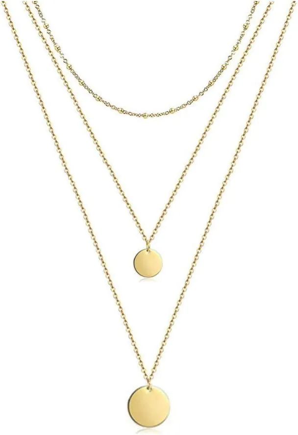 WLLAY Bohemian Layered Necklace Gold Multilayer Choker Necklaces Simple Coin Bar Clavicle Chains Necklace for Women