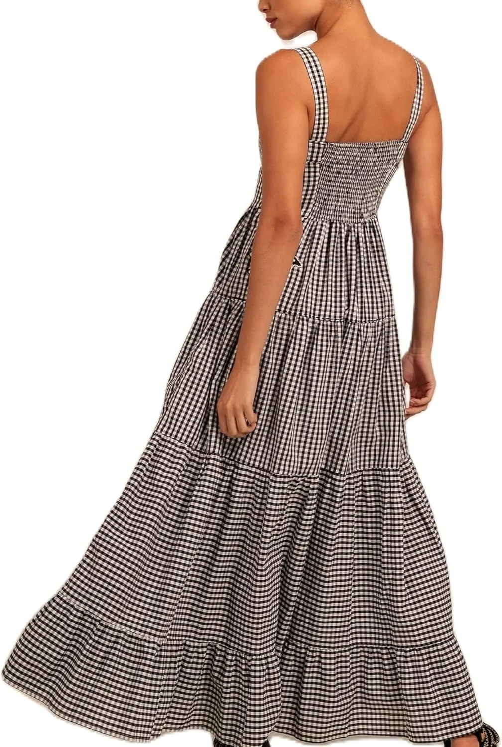 Women Boho Embroidered Cami Long Dress Sleeveless Cute Graphic Swing Maxi Dress Square Neck Flowy A Line Sundress