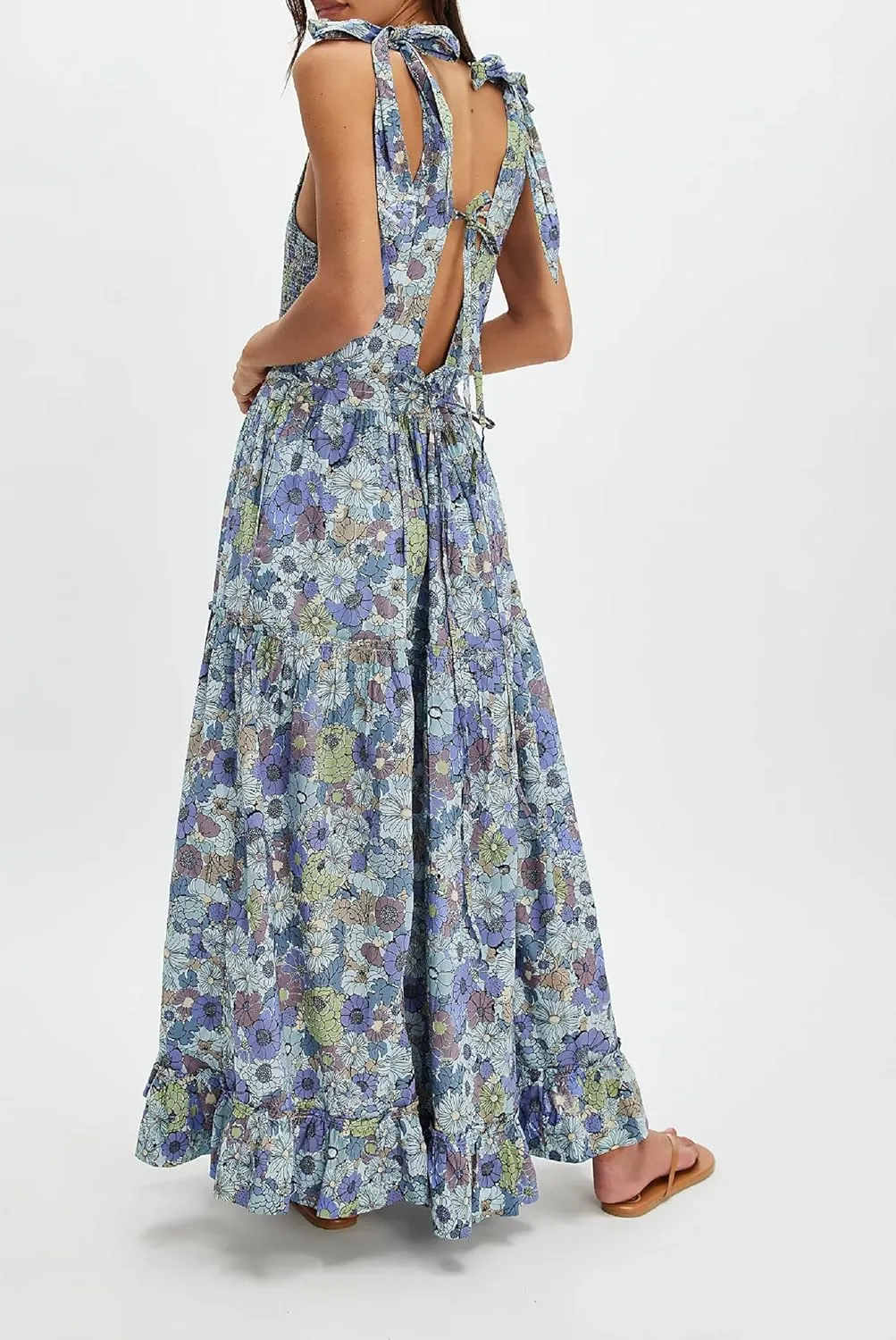 Women Boho Graffiti Cami Long Dress Graphic Spaghetti Strap Flowy Swing Maxi Dress Colorful A Line Sundress