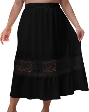 Women Boho Skirts Summer Casual Pleated Mid Calf Length Beach Skirt Flowy Loose Half Dress Vacation Outfits