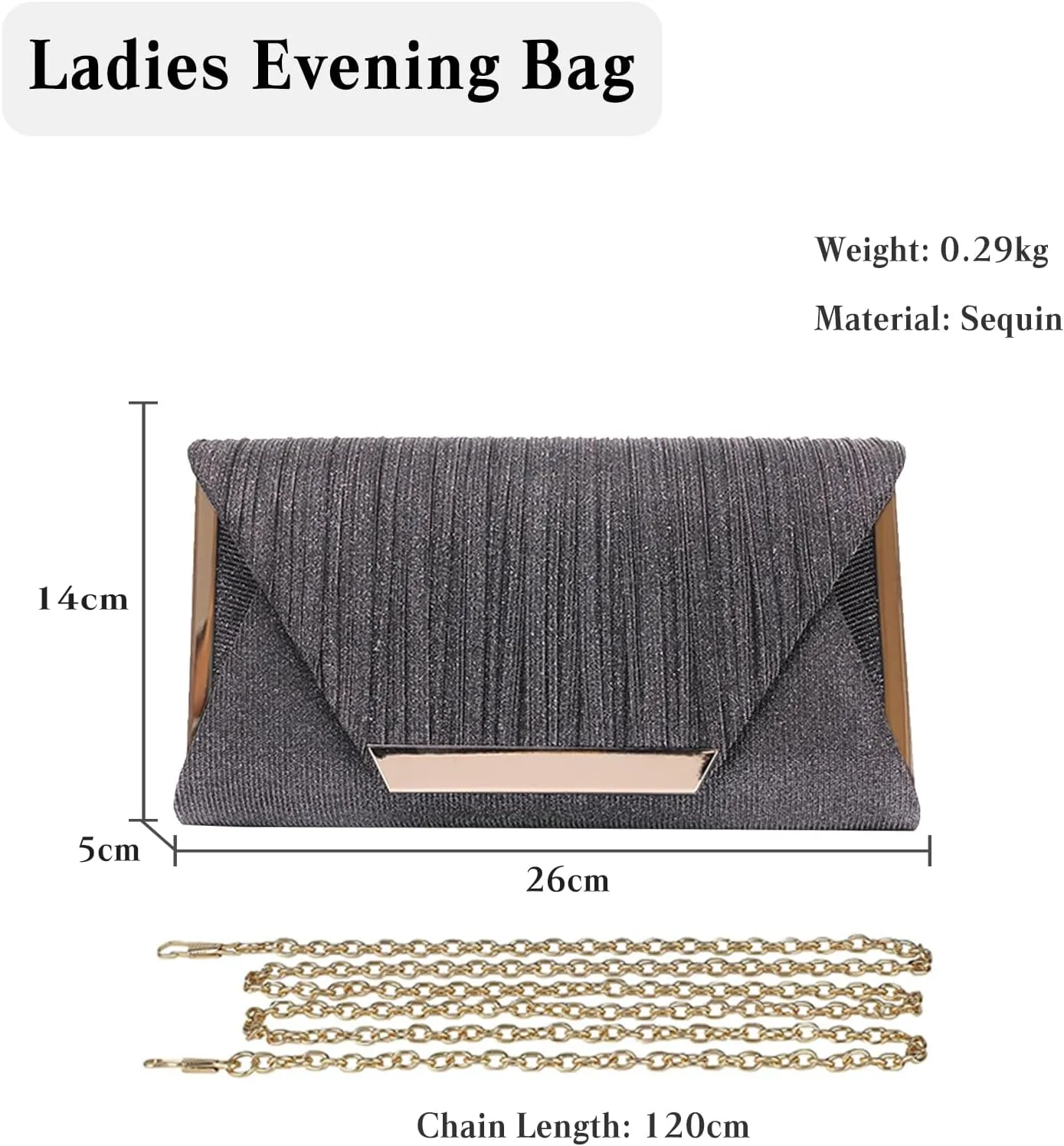 Women Envelope Evening Bag Glitter Sequins Clutch Bag Bridal Wedding Purse Sparkly Shoulder Bag Shiny Handbag